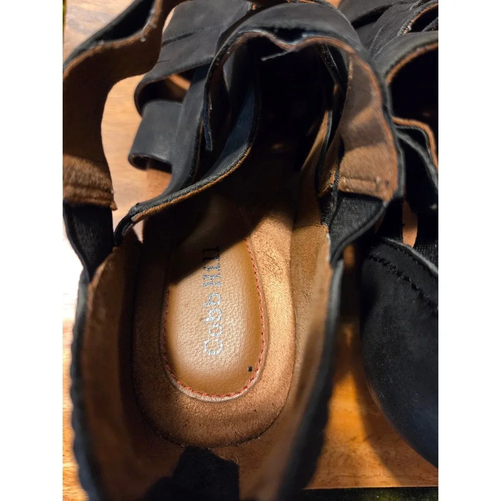 Cobb Hill Leather Strappy Block Heel Sandals Navy Blue Women's Size 8